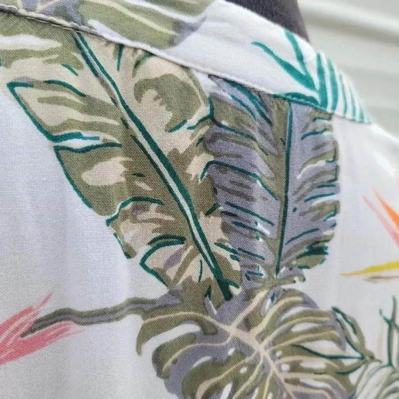 Blue Island Floral Leaf Bird of Paradise Peasant Dress Swim Coverup Womens Small - Picture 7 of 10